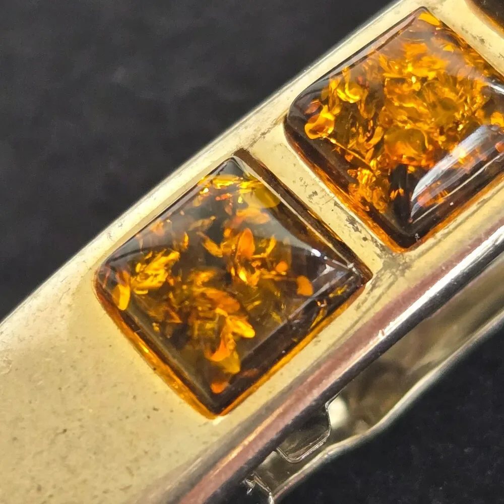 Vtg Genuine Baltic Amber French Barrette Hair Clip Cognac Square Mosaic 2.25